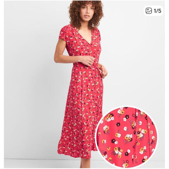 GAP Dresses & Skirts - Gap Wrap Dress Small Women Maxi Pink Floral Cap Sleeve Y2K Romantic Fairy